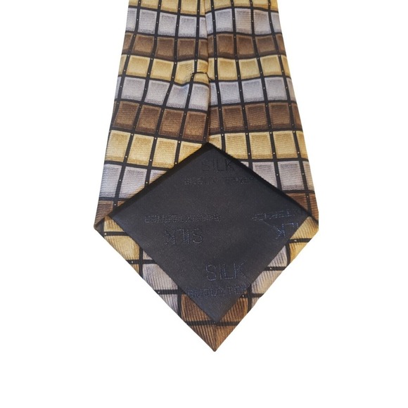 Bijoux Terner Mens Handmade Silk Neck Tie Brown Gold Silver Geometric Work Daily - Picture 6 of 12